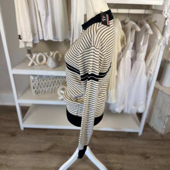 Jordan Christopher Women's Size L Tan Striped Collared Pullover Sweater #3531 - Picture 4 of 9